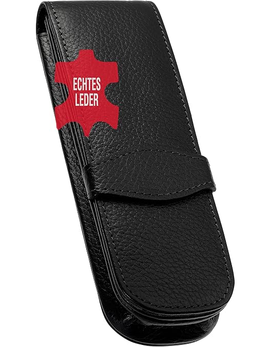 Étui à Stylos En Cuir Rétro Fait Main - Noir, 16x7 Cm, Pour 5 Stylos