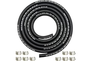 YGQ 10mm Tuyau de carburant tressé de 9mm 9.5mm 3/8" Tuyau D'essence 2,4M avec 10 colliers de serrage en caoutchouc tressé pour automobile, bateau, générateurs de bateaux