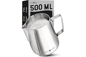 COSUMY Lattiera in Acciaio Inox con Manico - 500 ml - Con Linee di Misurazione - Lavabile in Lavastoviglie - Accessorio per Barista