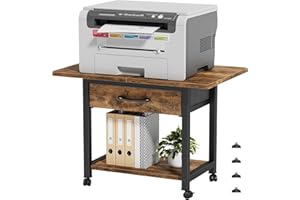 OYRREU Mobile Porta Stampante a 2 Livelli con Cassetto in Tessuto, 56x38cm Supporto per Stampante Mobiletto con Ruote, Scaffale da Scrivania per Ufficio Domestico, Adatto a Fax/3D/Scanner