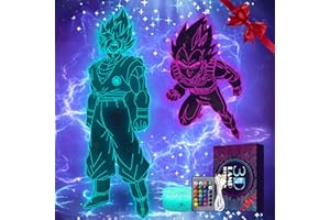 EYGERUR Lampe 3D Goku&Vegeta 2-en-1 LED Illusion Veilleuse ,Télécommande 16 Couleurs Changement Tactile Interrupteur Lumière De Nuit Art Déco,Decoration Chambre Cadeaux Parfaits pour Les Fans De Goku&Vegeta