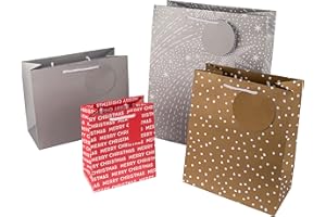Hallmark Gift Bags, Gift Bags for Presents, Pack of 4, Metallic Foil, Festive Designs, Christmas, White, Gold, Silver, Red