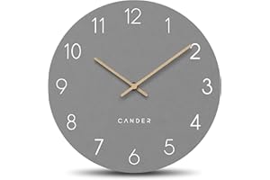 Cander Berlin MNU 2625 C zegar ścienny, bezgłośny, 25 cm, bez tykania, analogowy, salon, kuchnia, nowoczesny, vintage, szary, drewniany