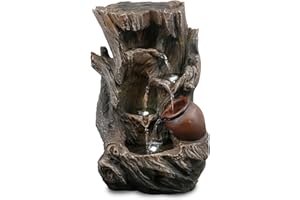 GEEZY Garden Water Feature – Tree Log Fountain with LED Lights – Mains Powered, Self-Contained, Indoor & Outdoor – Easy Setup, Relaxing & Cascading – Great for Garden, Home, Patio & Balcony Décor