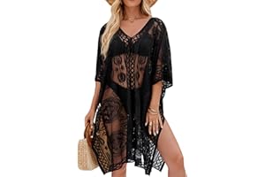 COLORNIVAL Sexy Eleganter Spitzen-Kimono Strandponcho für Damen, Badeanzug Überwurf, Badebekleidung Cover-up für Urlaub, Pool, Strand und Party