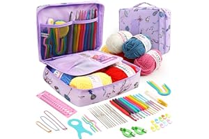 MPEIPILA Set Uncinetto Completo, Kit Amigurumi Principianti, 59 PCS Kit Uncinetto per Bambini con Filato, 0,6 mm a 6 mm Uncinetto Ergonomico e Caso, Lana Uncinetto Set con Accessori