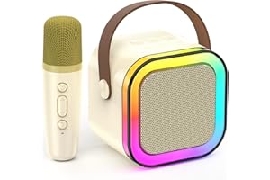 Singingmate Mini Bluetooth Karaoke Machine, 2024 Toy Karaoke with 1 Microphone for 4, 5, 6, 7, 8, 9, 10, 12 year old girls Birthday Party, with Ambient LED Lighting. (Beige)