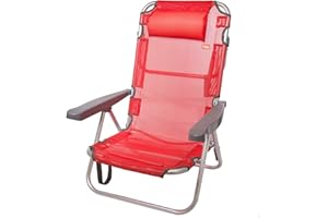 Aktive 53971 - Silla plegable de playa, Silla multiposición, 5 posiciones, altura del asiento 21 cm, 48x46x84 cm, color rojo, con cojín