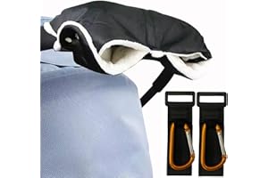 UBRAVE Pram Hand Muff, Baby Pushchair Fleece Hand Gloves, Stroller Hand Muff Hand Warmer, Waterproof, Windproof, Thickening, Anti-Freeze Gloves Universal Size Pram Accessory, with 2 Buggy Clips, Black