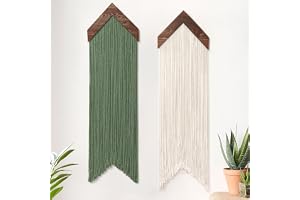 UXORSN 2 st makramé vägghängande pil tofs gobeläng boho chic väggdekor beige grön handgjord vävd bomullsrep gobeläng estetisk