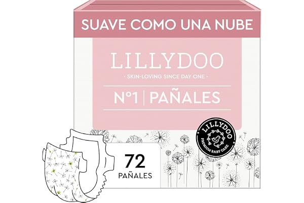 Pañales LILLYDOO, talla 1 (2+ kg), 72 uds., con protección contra fugas | Pañales delicados con la piel: extra suaves, sin perfumes ni lociones y testados dermatológicamente