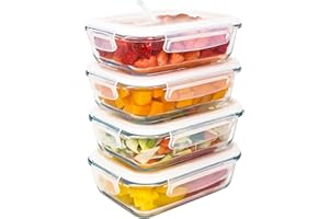 LG Luxury & Grace Pack 4 Fiambrera de Cristal 600 ml. Recipientes Herméticos con Válvula de Vapor. Envases Contenedores. Recipiente Aptos para Microondas, Horno, Lavavajillas y Congelador. Sin BPA.