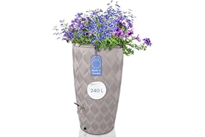 YourCasa Regentonne 240 Liter [Seabreeze] Regenfass Frostsicher aus Kunststoff mit Wasserhahn - Regenwassertonne - Wasserfass Regenwassertank Wassertonne für Garten (Creme Mit Wasserhahn)
