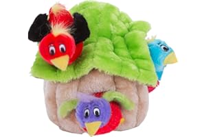 Outward Hound Kyjen 31009 Hide A Bird Hundespielzeuge Interaktives 4-teiliges Plüsch-Quietschspielzeug, Größe L, mehrfarbig