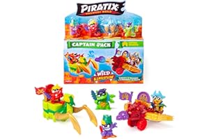 PIRATIX ADVENTURE WORLD PIRATIX, ADVENTURE WORLD Serie Wild Kingdom, Captain Pack Diamond – Incluye 4 Piratix, 1 capitán Dorado, 4 Accesorios ‘Color Change’, 1 Buggy, 1 Ballesta, 2 Tesoros exclusivos, 2 Banderas. Pack 1/6