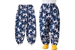 Baogaier Pantalon de Pluie pour Enfants, Imprimé Animal Pantalons Coupe-Vent et imperméable Pluie, Garçons Fille Non doublée Anti-Boue Léger et Fin Pants avec Réfléchissant pour 1-10 Ans
