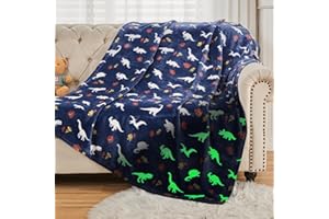 SOCHOW Coperta di Pile Dinosauri Giurassico, Fluorescente Si Illumina al Buio Super Morbida Coperta, coperta per tutte le stagioni per bambini 150 x 200 cm, Blu Navy