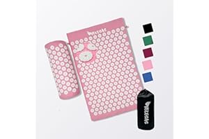 Velesas® Akupressurmatte mit Kissen und Tragetasche | Massagematte zur Entspannung und Schmerzlinderung für Füße, Rücken, Nacken | Akupunkturmatte | Stachelmatte | Nagelmatte (Rosa, 3-teilig)