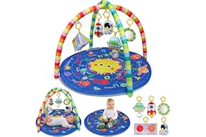 OKOOKO Baby Play Mat, Activity Baby Play Gym with Arch, Solor System Playmats & Floor Gyms, Alphabet Mat，Detachable Mirror and Soft Book, Thick Non Toxic Playmats for 0+
