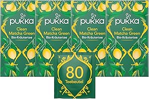 ‎PUKKA Pukka Tee Set, Bio Kräutertee "Clean Matcha Green", Grüner Tee, Fenchel, Zitrone, Brennnessel, Matchapulver, Für grünen Schwung in deinem Alltag, 4er Pack, 80 Teebeutel