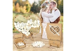 LOHAME 2pz Libro Ospiti con Cornice Guestbook in Legno con 112 x Cuori Mr&Mrs Album 20 Fogli-per Matrimoni Anniversario Regalo