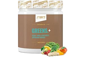 ‎FSA NUTRITION Superfood Pulver - 100% Natürlicher Power Smoothie Greens Pulver, mit Obst & Gemüse, Verdauungsenzyme, Spirulina, Chlorella, Gerstengras - 240g - Rote Früchte