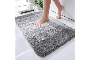 ‎HOMAXY Homaxy Weich Badezimmerteppich 40x60 cm, rutschfest waschbar Badematte Flauschige Hochflor Badteppich Mikrofaser Saugfähig Badvorleger Duschvorleger (Grau)