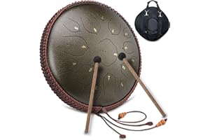 MWHOTTOOL Tamburo Handpan Strumento Tamburo in Acciaio Tamburo Della Lingua Steel Pan Drum 14 Pollici 15 Toni Steel Tongue Drum con 2 Bacchette, Borsa per il Trasporto, per Yoga Meditazione Educazione Musicale