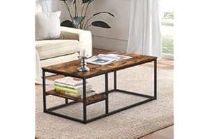 VOWNER Tavolino, Tavolo da Salotto, Tavolino con Struttura e Ripiano in Acciaio, Design Industriale, Stile Scandinavo, Facile da Montare, Tavolino da Divano in Legno, Marrone D'epoca