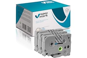 specmark Ruban TZe-125 9mm x 8m Satz x 3 St. Ruban blanc sur transparent compatible avec toutes les imprimantes Brother PT P-touch AZe-125 EZe-125 TZ-125 TZ2-125