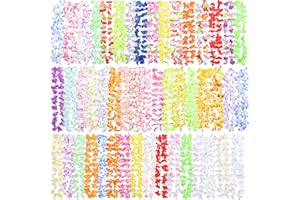 AMICABLY 50 Pieces Hawaiian Leis Party Decorations, 50 Styles Flower Garlands Bulk Flower Necklace for Tropical Party Theme Beach Supplies Hawaiian Night Bar Luau Aloha Beach Vacation