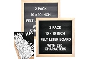 Akamino 2 Pack Felt Letter Board,10 x 10 Inch Wood Frame Message Sign Board with 294 Pcs Letters, Numbers & Symbols, Changeable Square Letter Board Announcement Board for Home Party Decoration