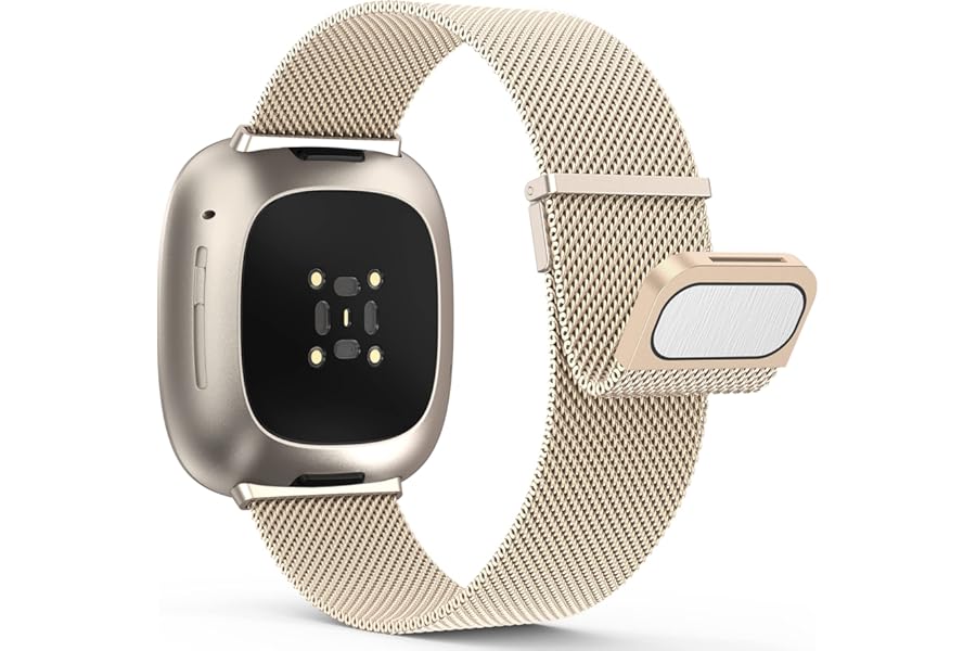 Yoohoo Straps Compatible with Fitbit Versa 3/Fitbit Versa 4/Fitbit Sense 2,Adjustable Stainless Steel with Double Magnetic Clasp Replacement Straps for Women Men/Champagne Gold