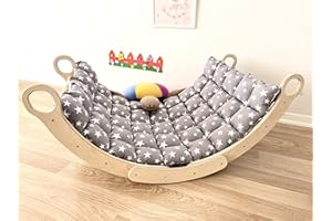 My Photostation.com Montessori Set di 2 Pezzi Arco e Cuscino Arrampicata in Legno Arco Arrampicata Arco Pikler, Set Triangolo per Bambini Cuscino Arrampicata