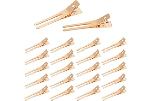 Beayuer 20pcs Hairdressing Double Prong Curl Clips, 1.8in Curl Setting Section Hair Clips Metal Alligator Clips Hairpins for Hair Bow Great Pin Curl Clip Styling Clips for Salon Barber (20 Pcs, Gold)