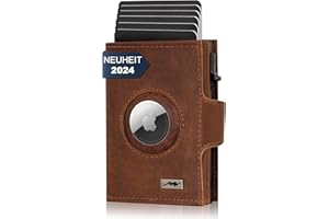Marc Peter® Chicago skórzany portfel Push Air Slim – Airtag portfel z kieszenią na monety – ochrona RFID, mały mini portfel skórzany, brąz, XL MÜNZFACH MIT AIRTAG FACH, Klasyczny