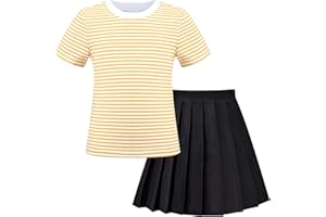 SUNNY FASHION Dziewczyny 2 szt Ustawić Spódnica podkoszulek Przyciąć ściągacz Pled Zwykły Szkoła 4-10 lat