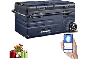 AAOBOSI 75L Car Refrigerator Portable Freezer, 12V Fridge Freezer Dual Zone Compressor Camping Fridge with APP Control for Car 12V/24V 100-240V Electric Cooler for Camping -20℃ to 20℃