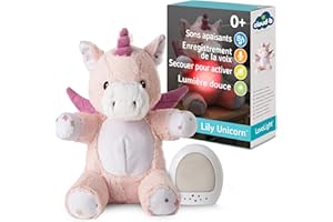Cloud.b LoveLight™ | 4 Sons apaisants et 4 mélodies | Enregistreur sonore | 5 Couleurs et 2 Effets Lumineux | Shake & Play | Attache Amovible | Batterie Rechargeable | Lily la Licorne
