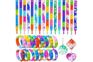 PKCHYE 35 Piezas Pop It Fidget Toy Pulseras Set Multicolor Popit Juguete Antiestrés Juguetes De Push Pop Bubble Fidget Juguete Antiestrés Silicona Sensorial De Explotar Burbujas Push para Niños Adultos