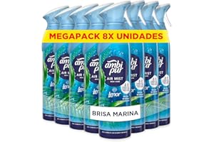 Ambipur Brisa Marina Ambientador En Spray 185ml x 8, Con Una Fragancia El Doble De Duradera Que Elimina Olores Y Deja Un Aroma Fresco Y Ligero