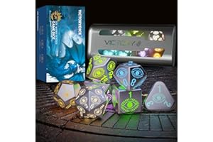 LIFBETTER DND Dice Set,Polyhedral Dice Set Table Games Dice,7PCS Shine Light up DND Dice Set with Rechargable Box LED D&D Dice for D&D/Sci-Fi/Yu-Gi-Oh Role Playing RPG Game(Frozen Witch)