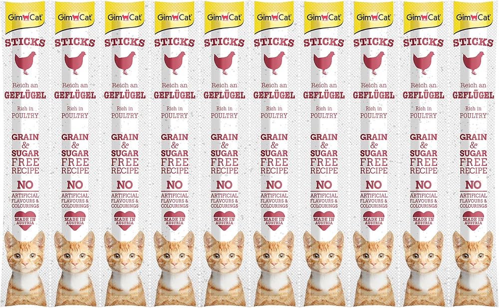 GimCat Sticks Kümes Hayvanı Etli Kedi Ödül Çubukları 50gr 10x5gr