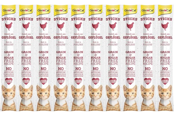GimCat Sticks Volaille -Bâtonnets moelleux à mâcher avec un pourcentage élevé de viande et sans sucre ajouté - 1 multipack (10 sticks)