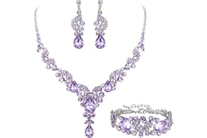 Ever Faith Wedding Jewellery Set for Women, Sparkly Rhinestone Crystal Vintage Floral Teardrop Brides Bridal Necklace Earrings Bracelet Sets Prom Party Costume Jewelry 3 Pcs