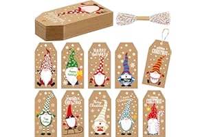 ZONON 50 Stück Weihnachten Etiketten für Geschenke Gnomen Weihnachten Geschenk Etiketten mit Rot Weißer Schnur Weihnachten Hängende Etikette Anhänger für Weihnachten Geschenk Verpackung, DIY(Vintage Gnom)
