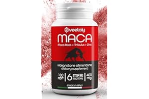 Veetaly Maca Peruviana, Tribulus Terrestris, Zinco - 6 Mesi di Fornitura, 180 Compresse Vegan