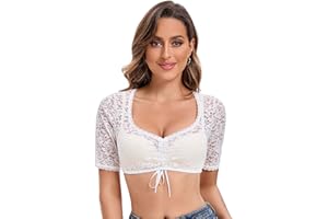 Goxozzy Dirndl Bluse Damen Dirndlbluse Spitze Kurzarm perfekt für Oktoberfest in Schwarz und Weiß Größen 34-44