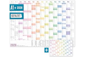‎HÄFFT Häfft® XXL Wall Calendar 2026 Large A1 + Landscape (89 x 63 cm), Folded, 15 Months: Nov 2025 - Jan 2027 Including A4 Year Planner, Wall Planner "Rainbow" - Sustainable and Climate Friendly