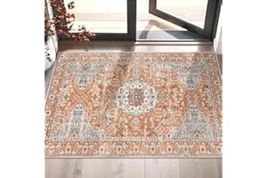 Taleta KALU Door Mats Indoor Washable Small Rug Orange Non-slip Thin Doormats Inside for Entryway Soft Entrance Rugs Vintage Short Pile Floor Mat for Hallway Bedroom (Orange, 50 x 80 cm)